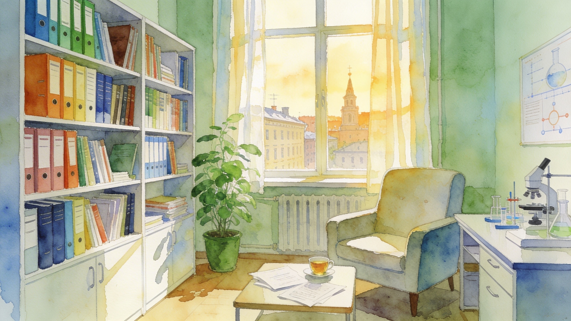 Рабочий кабинет психолога — книги, уютная атмосфера